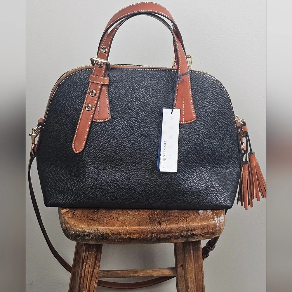 NWT Dooney & Bourke Small Audrey Pebble Grain‎ Leather Satchel: Black & Tan